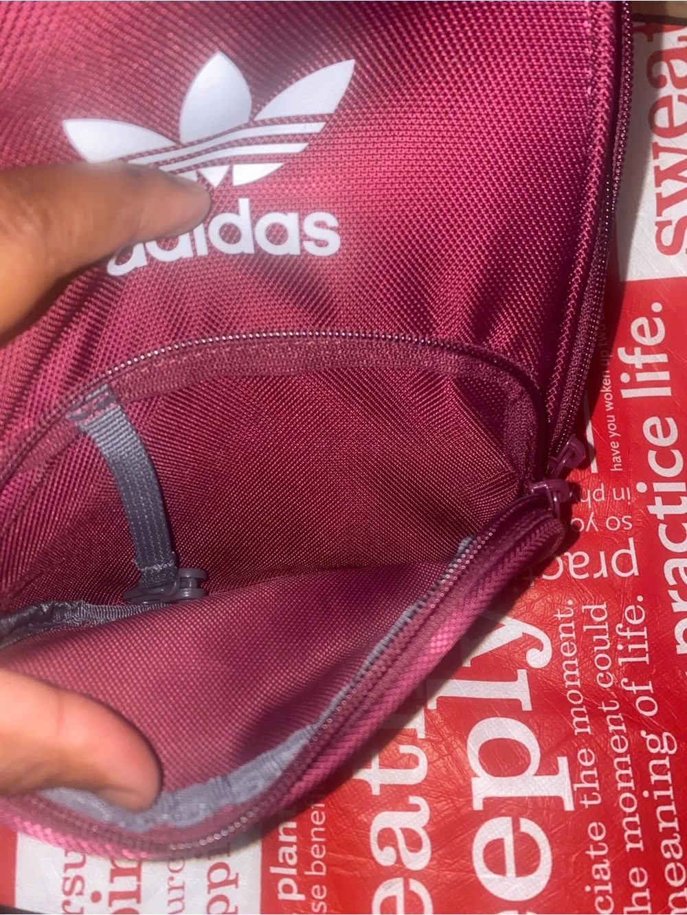 adidas Maroon Mini Backpack with White Trefoil and Stripes